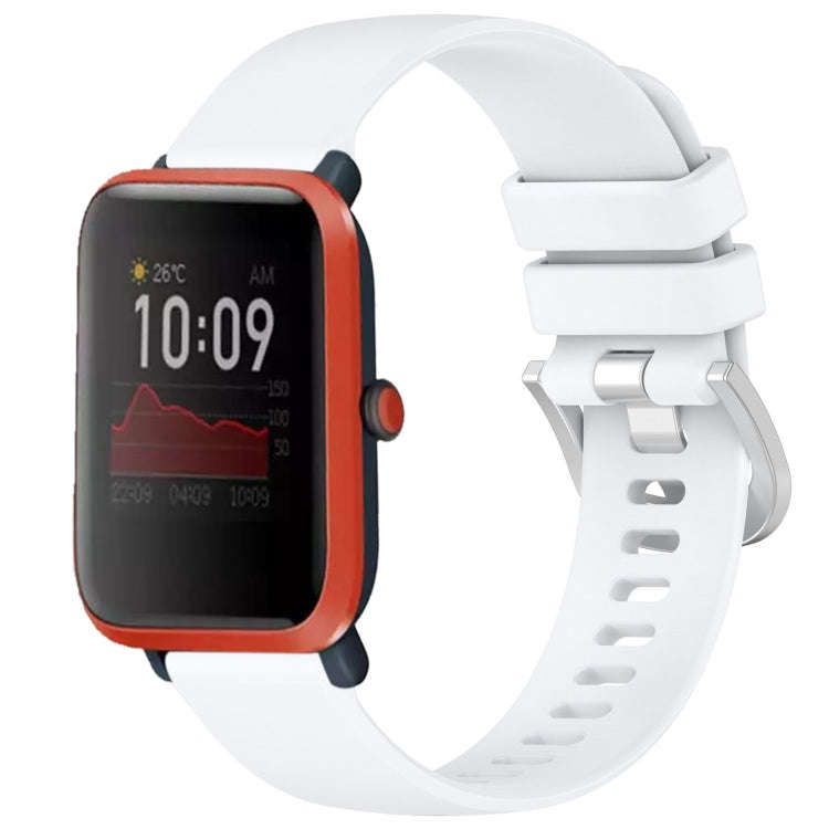 For Amazfit Bip / Bip Lite / Bip 1S 20mm Liquid Glossy Silver Buckle Silicone Watch Band(White)