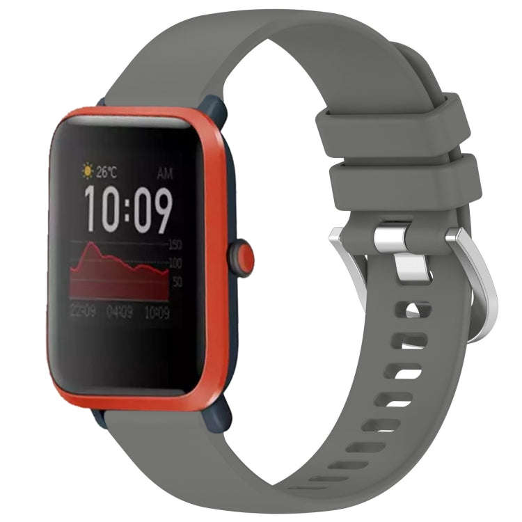 For Amazfit Bip / Bip Lite / Bip 1S 20mm Liquid Glossy Silver Buckle Silicone Watch Band(Gray)