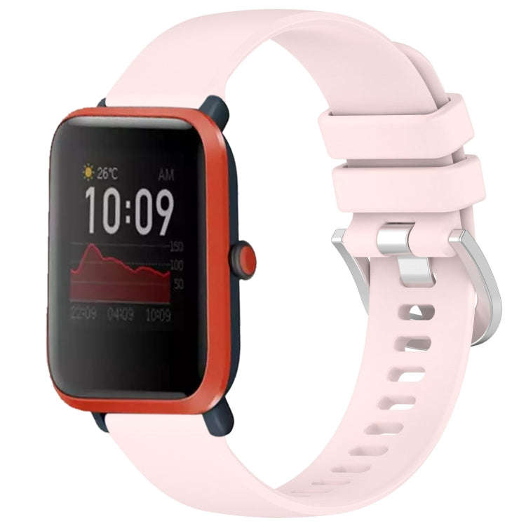 For Amazfit Bip / Bip Lite / Bip 1S 20mm Liquid Glossy Silver Buckle Silicone Watch Band(Pink)