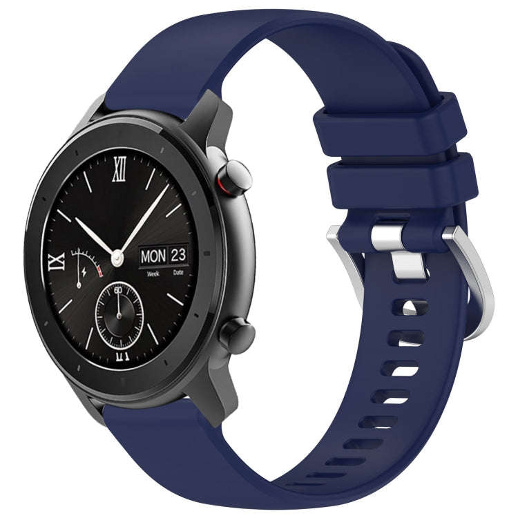 For Amazfit GTR 42mm / GTS 20mm Liquid Glossy Silver Buckle Silicone Watch Band(Dark Blue)