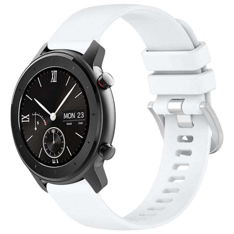 For Amazfit GTR 42mm / GTS 20mm Liquid Glossy Silver Buckle Silicone Watch Band(White)