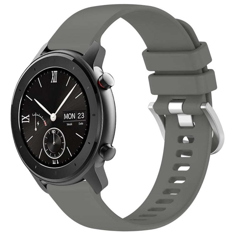 For Amazfit GTR 42mm / GTS 20mm Liquid Glossy Silver Buckle Silicone Watch Band(Gray)