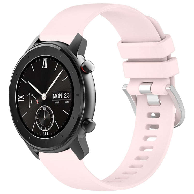 For Amazfit GTR 42mm / GTS 20mm Liquid Glossy Silver Buckle Silicone Watch Band(Pink)