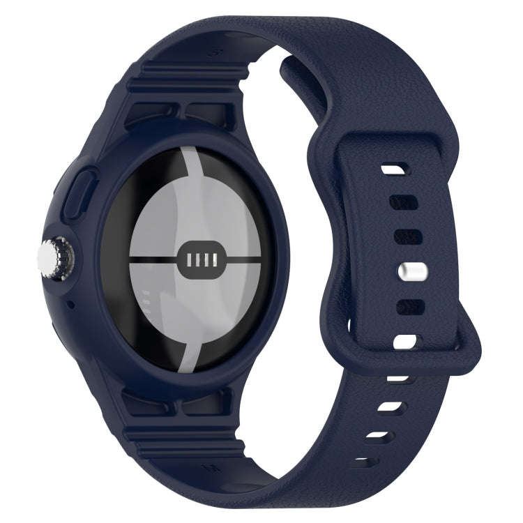 For Goolge  Pixel Watch 2 Leather Texture Silicone Integrated Watch Band(Dark Blue)