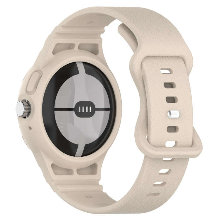For Goolge  Pixel Watch 2 Leather Texture Silicone Integrated Watch Band(Starlight Color)