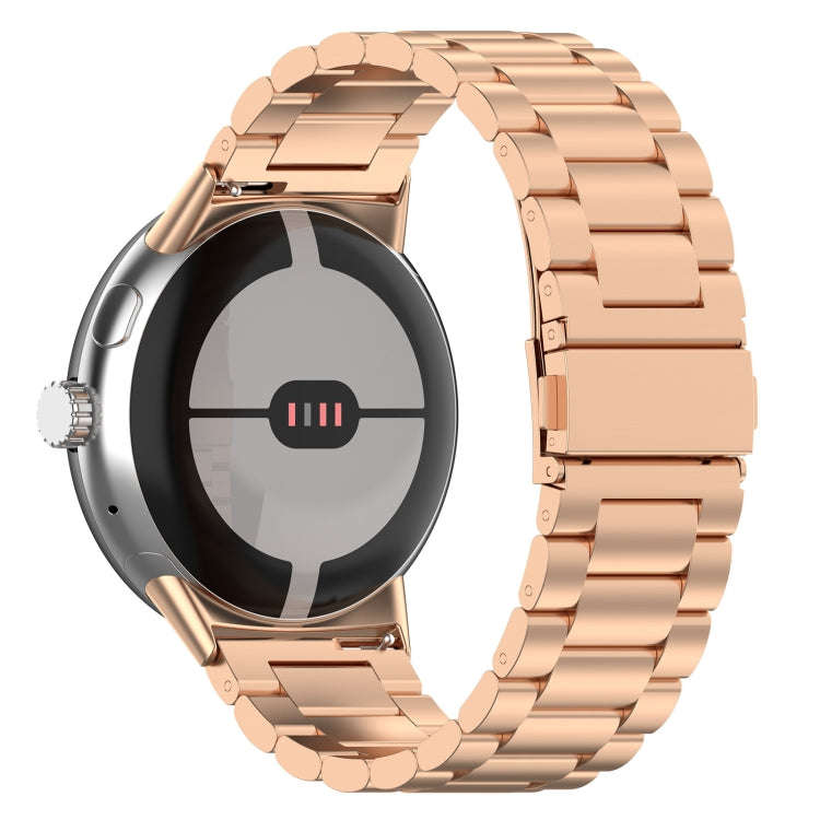 For Google Pixel Watch 2 Three Bead Stainless Steel Metal Watch Band(Rose Gold)