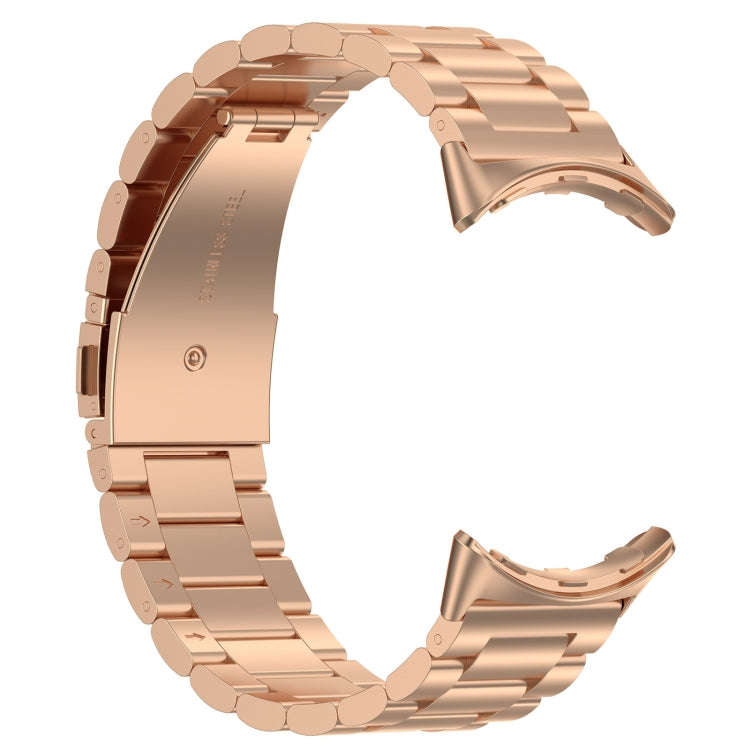 For Google Pixel Watch 2 Three Bead Stainless Steel Metal Watch Band(Rose Gold)