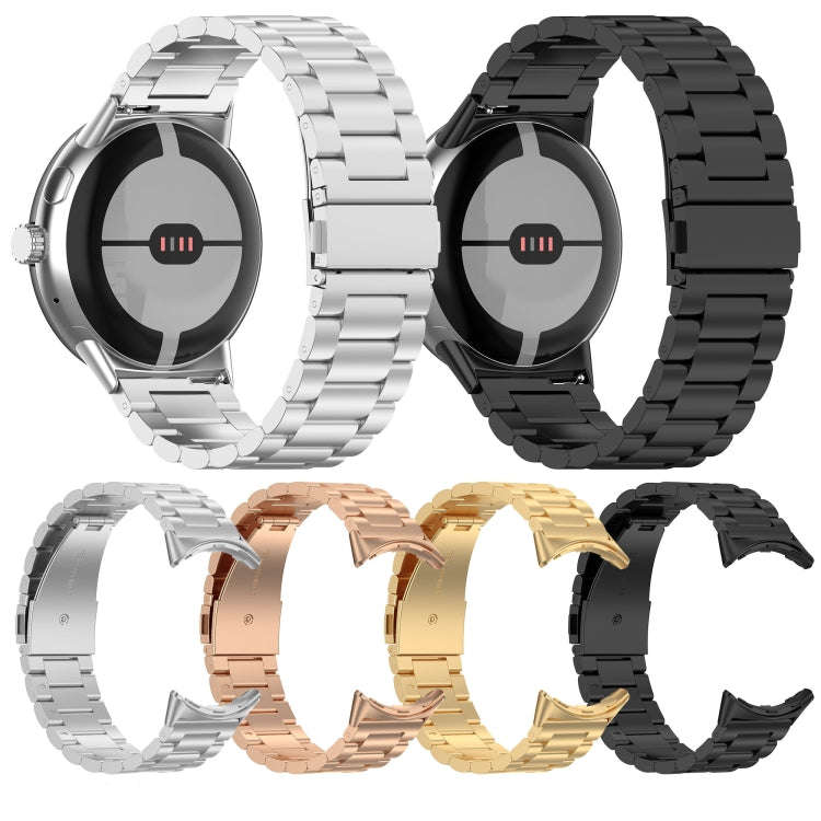 For Google Pixel Watch 2 Three Bead Stainless Steel Metal Watch Band(Silver)