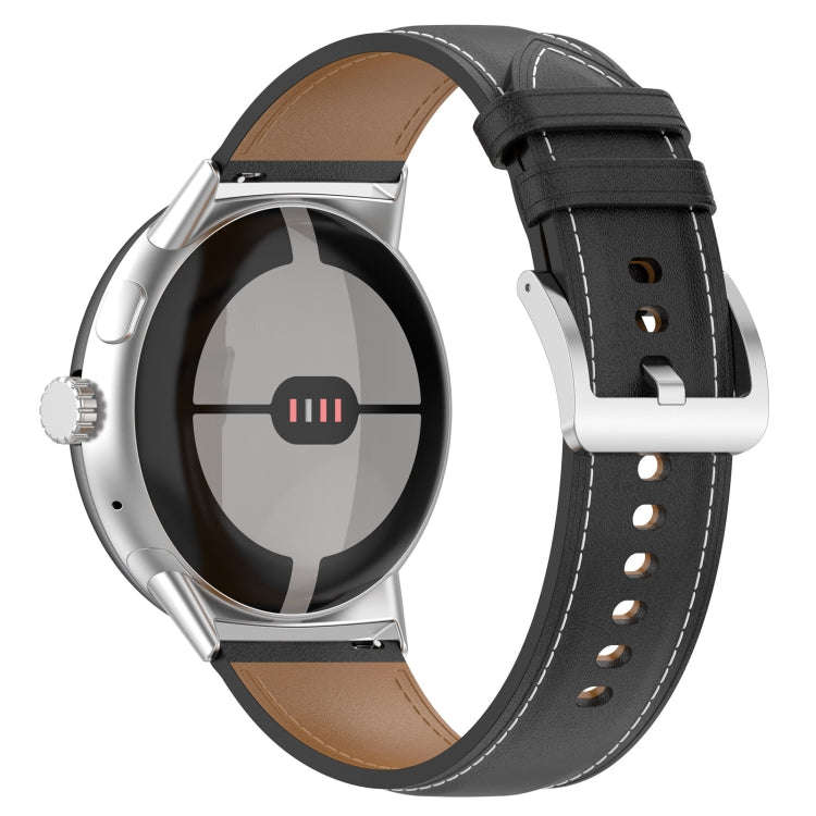 For Google Pixel Watch 2 Top Layer Leather Embossed Sewing Watch Band(Black)