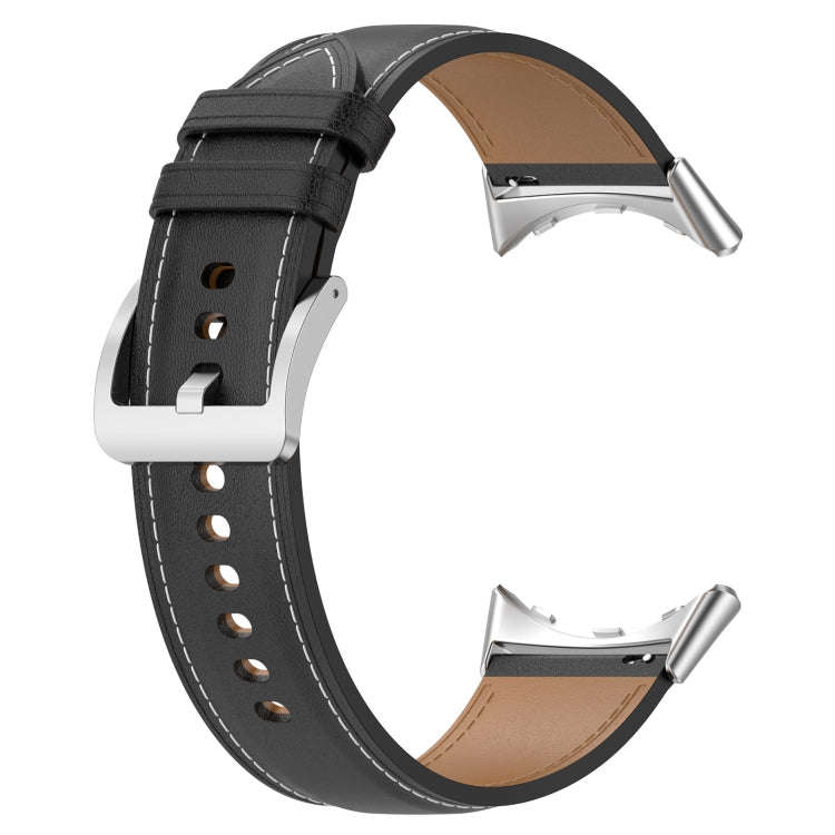 For Google Pixel Watch 2 Top Layer Leather Embossed Sewing Watch Band(Black)