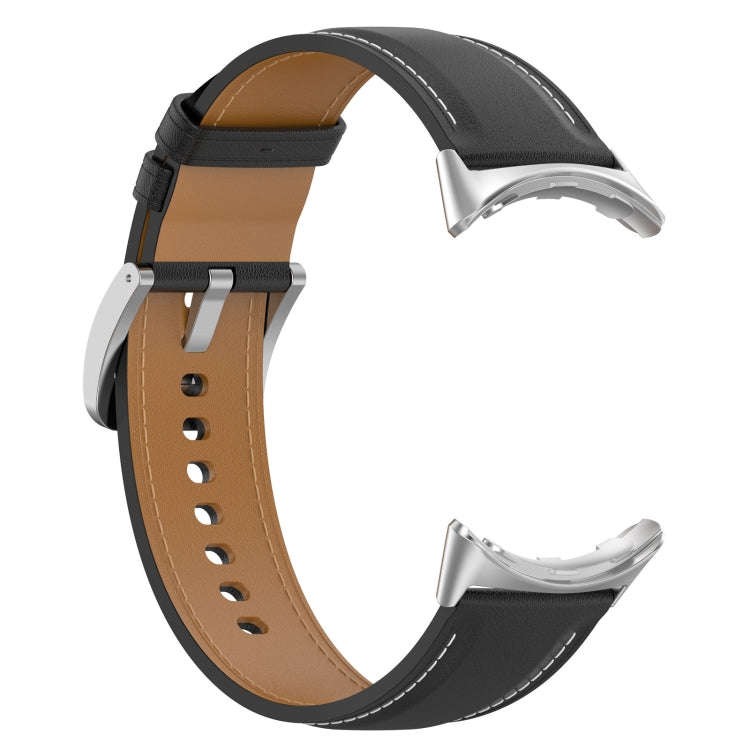 For Google Pixel Watch 2 Top Layer Leather Embossed Sewing Watch Band(Black)