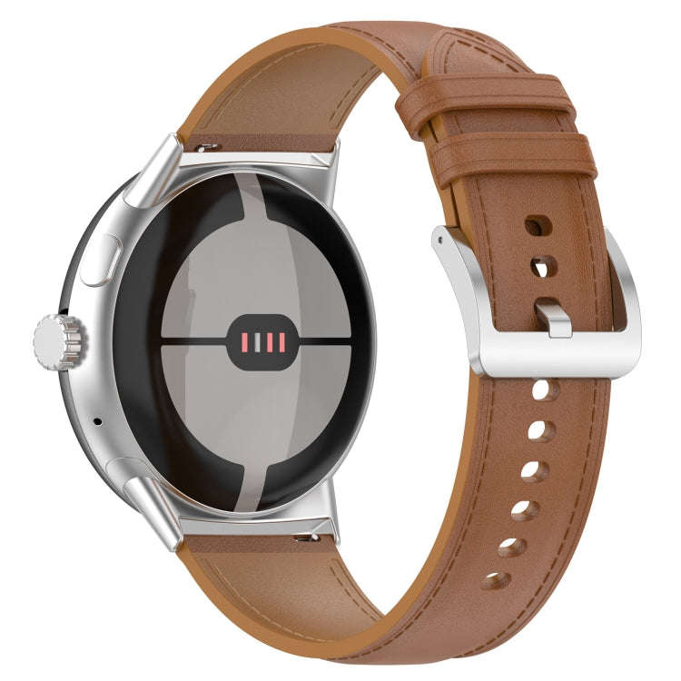 For Google Pixel Watch 2 Top Layer Leather Embossed Sewing Watch Band(Light Brown)