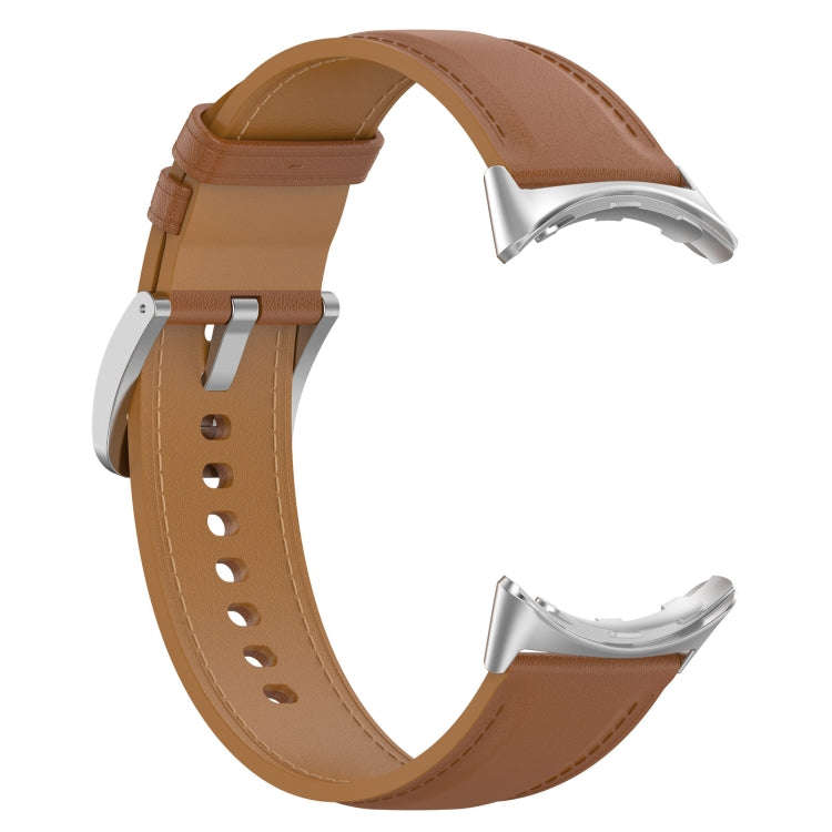 For Google Pixel Watch 2 Top Layer Leather Embossed Sewing Watch Band(Light Brown)