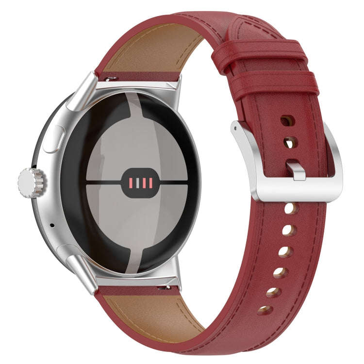 For Google Pixel Watch 2 Top Layer Leather Embossed Sewing Watch Band(Red)