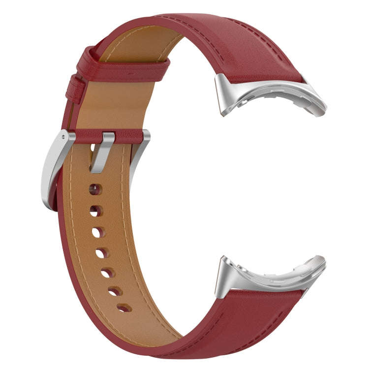 For Google Pixel Watch 2 Top Layer Leather Embossed Sewing Watch Band(Red)