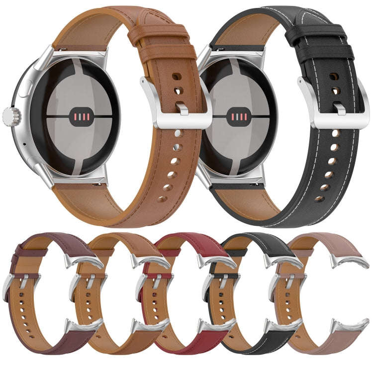 For Google Pixel Watch 2 Top Layer Leather Embossed Sewing Watch Band(Red)