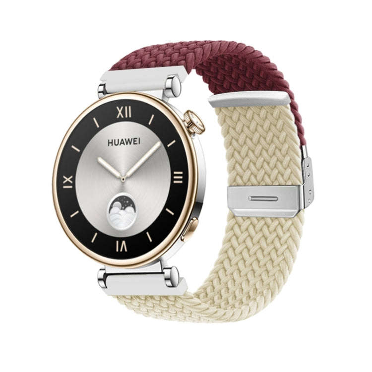 For Huawei Watch GT4 41mm Integrated Buckle Braided Nylon Watch Band(Wine Red+Starlight)