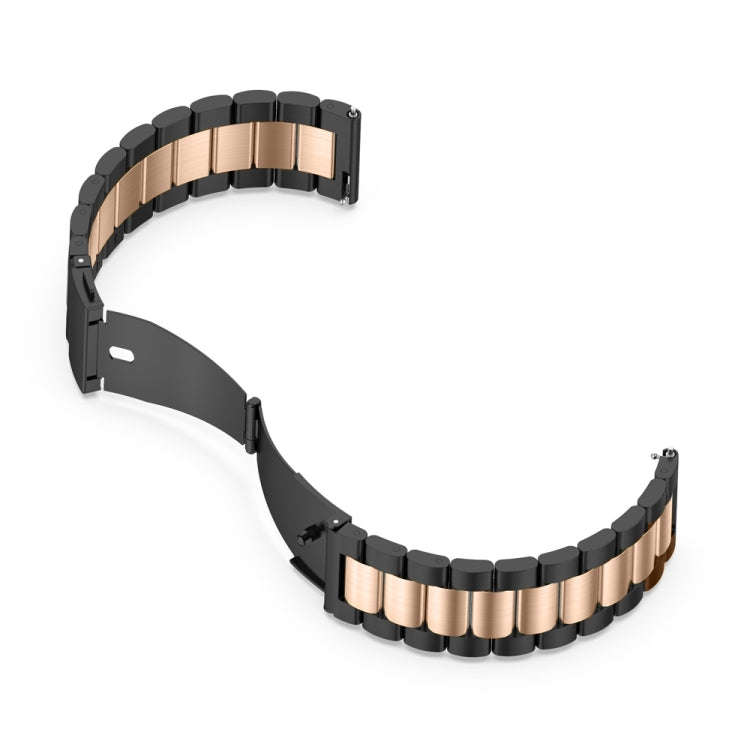 For Huawei Watch GT4 46mm Three Bead Stainless Steel Metal Watch Band(Black+Rose Gold)
