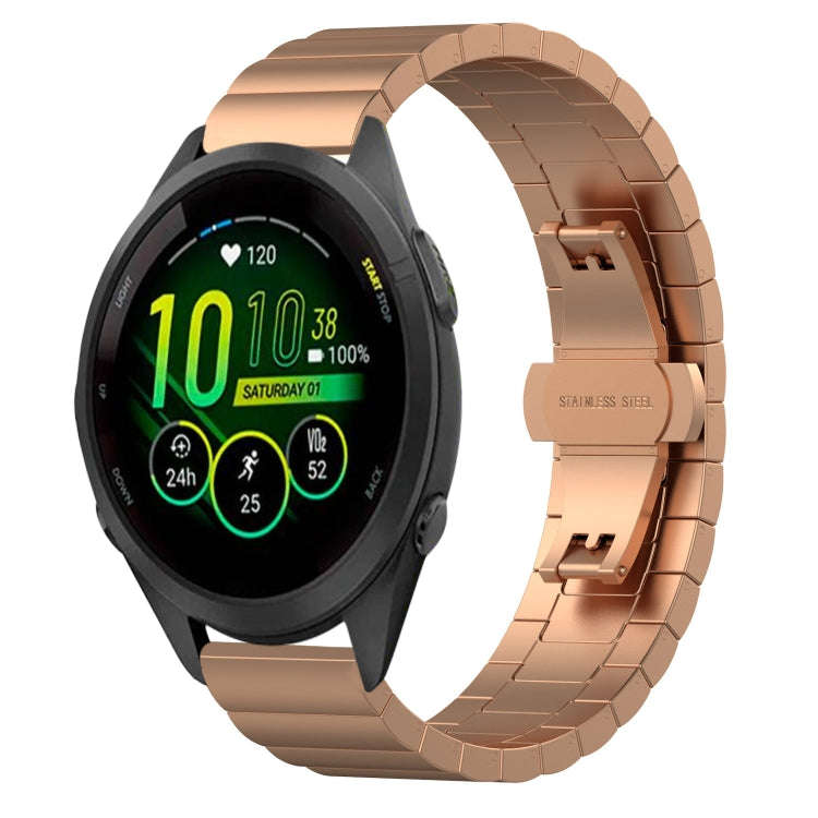 For Garmin Forerunner 265S One Bead Butterfly Buckle Stainless Steel Metal Watch Band(Rose Gold)