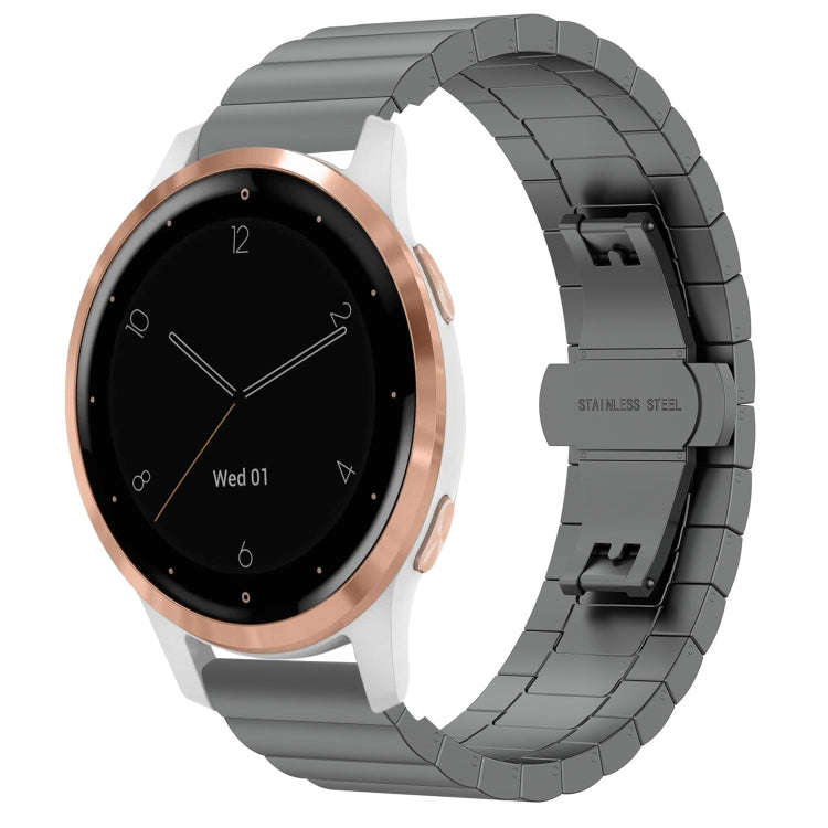 For Garmin Vivoactive 4S One Bead Butterfly Buckle Stainless Steel Metal Watch Band(Gray)