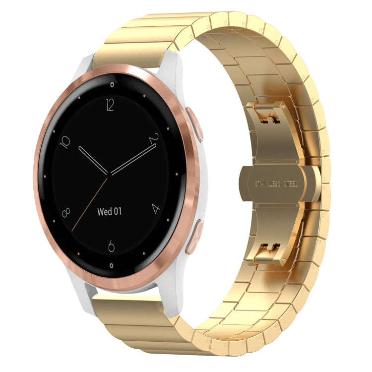 For Garmin Vivoactive 4S One Bead Butterfly Buckle Stainless Steel Metal Watch Band(Gold)