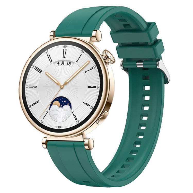 For Huawei Watch GT4 41mm Tire Pattern Silver Buckle Silicone Watch Band(Dark Green)
