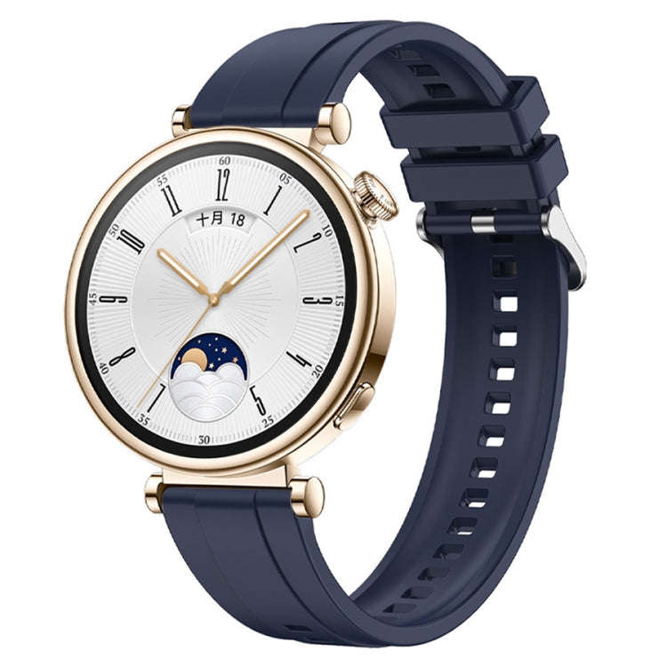 For Huawei Watch GT4 41mm Tire Pattern Silver Buckle Silicone Watch Band(Midnight Blue)