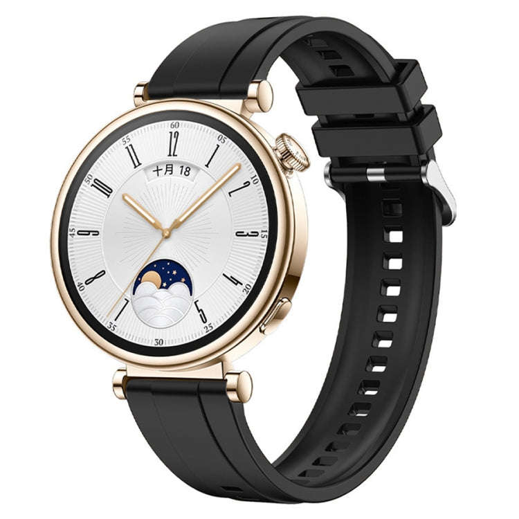 For Huawei Watch GT4 41mm Tire Pattern Silver Buckle Silicone Watch Band(Black)