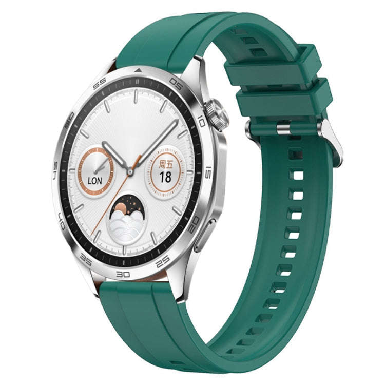 For Huawei Watch GT4 46mm Tire Pattern Silver Buckle Silicone Watch Band(Dark Green)