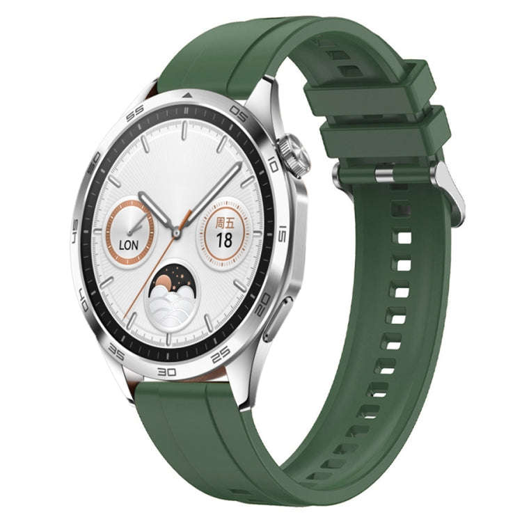For Huawei Watch GT4 46mm Tire Pattern Silver Buckle Silicone Watch Band(Hu Yang Green)