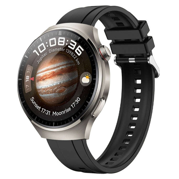 For Huawei Watch 4 Tire Pattern Silver Buckle Silicone Watch Band(Black)