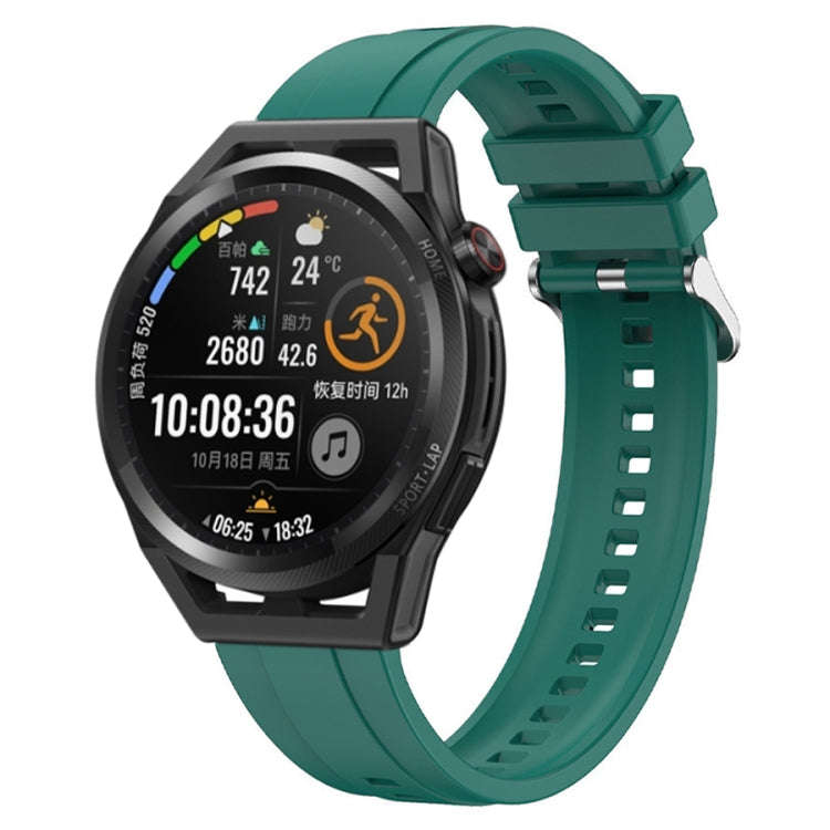 For Huawei Watch3 Pro New / GT Runner Tire Pattern Silver Buckle Silicone Watch Band(Dark Green)