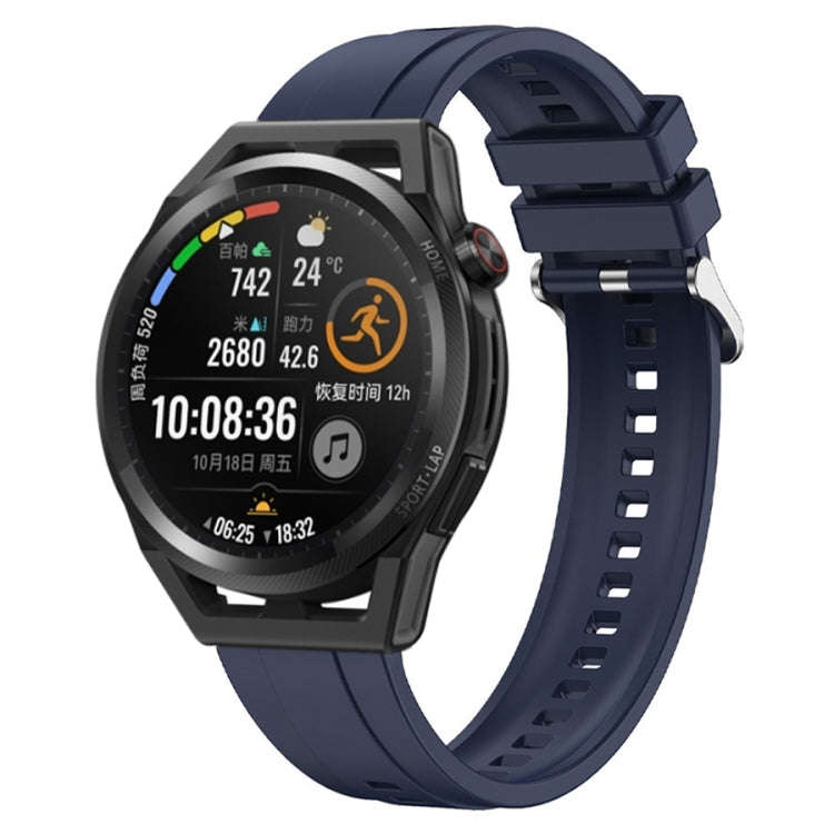 For Huawei Watch3 Pro New / GT Runner Tire Pattern Silver Buckle Silicone Watch Band(Midnight Blue)