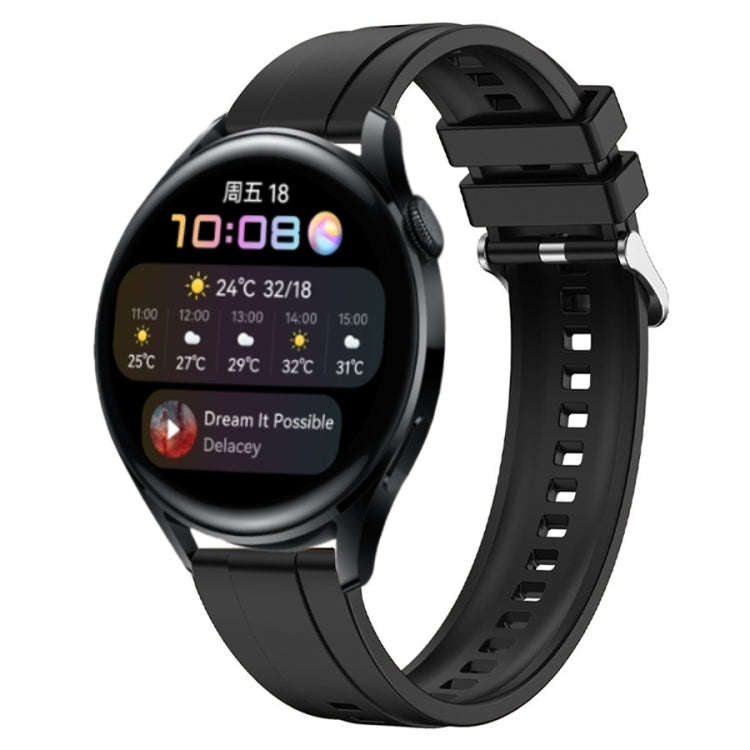For Huawei Watch 3 / 3 Pro Tire Pattern Silver Buckle Silicone Watch Band(Black)