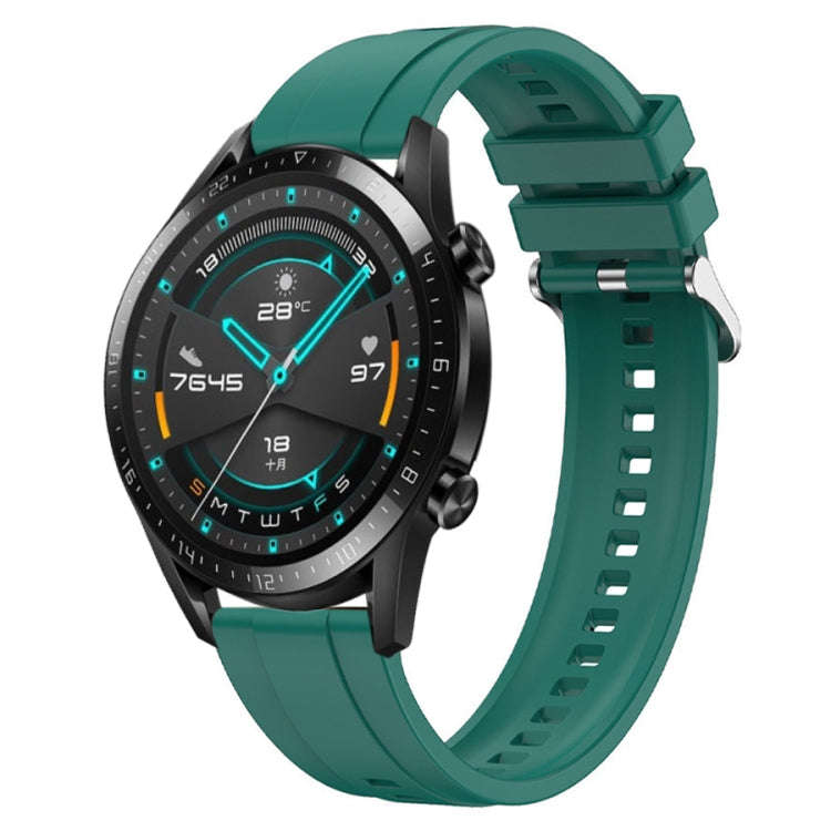 For Huawei Watch GT 42mm / 46mm Tire Pattern Silver Buckle Silicone Watch Band(Dark Green)
