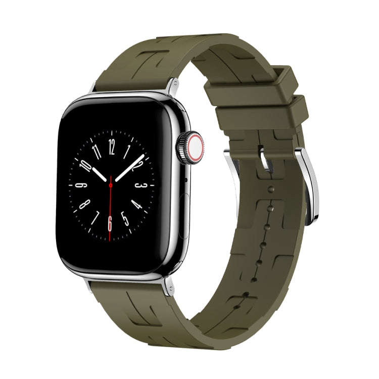 For Apple Watch Series 9 45mm H Texture Soft Silicone Buckle Watch Band(Army Green)