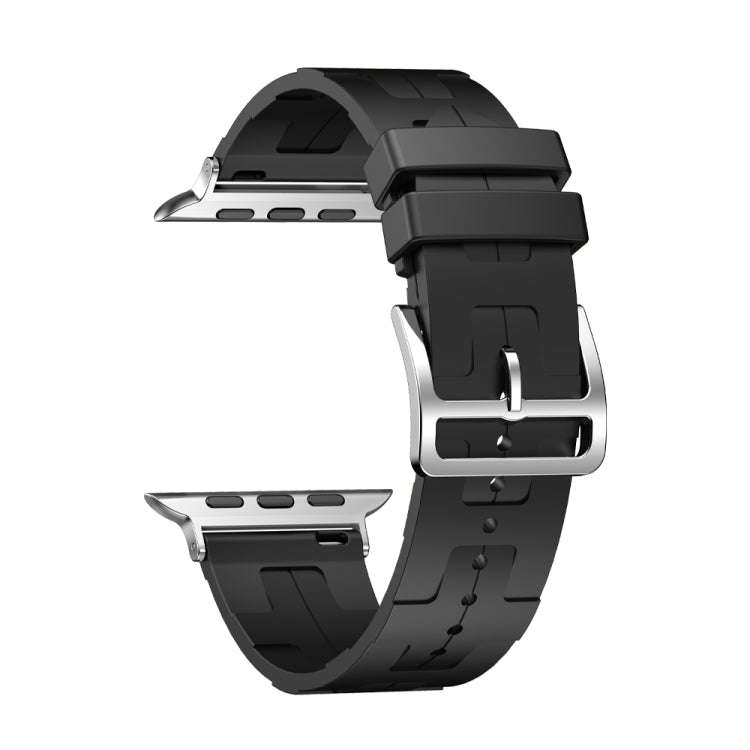 For Apple Watch Series 7 41mm H Texture Soft Silicone Buckle Watch Band(Black)