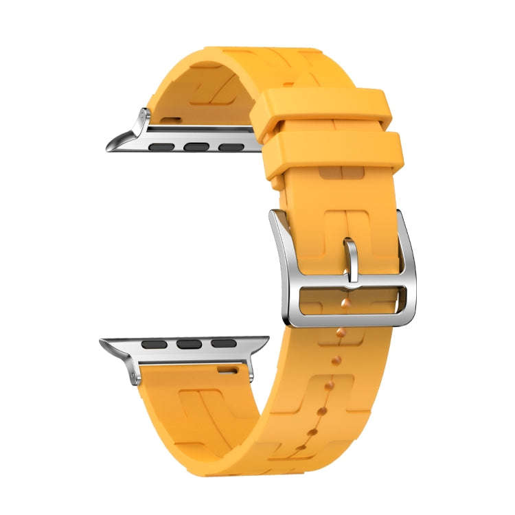 For Apple Watch Series 5 44mm H Texture Soft Silicone Buckle Watch Band(Yellow)