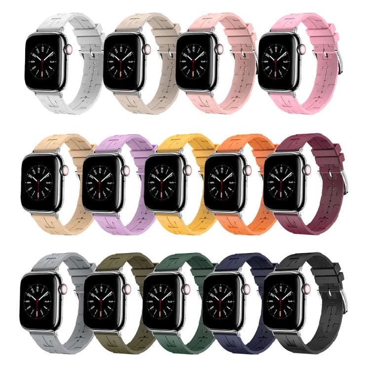 For Apple Watch Series 8 45mm H Texture Soft Silicone Buckle Watch Band(Army Green)