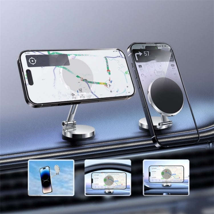 G158 360-Degree Rotating Metal Phone Stand Dashboard Folding Magnetic Car Mount(Silver)