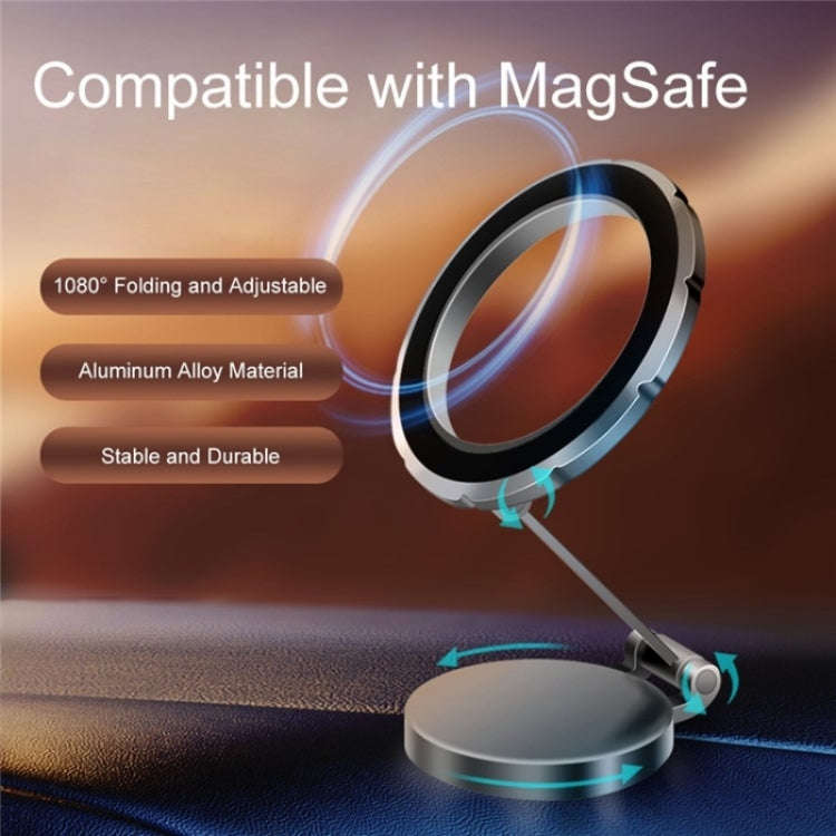 G118 1080-Degree Rotating Folding Magnetic Phone Holder Dashboard Suction Cup Car Mount(Silver)