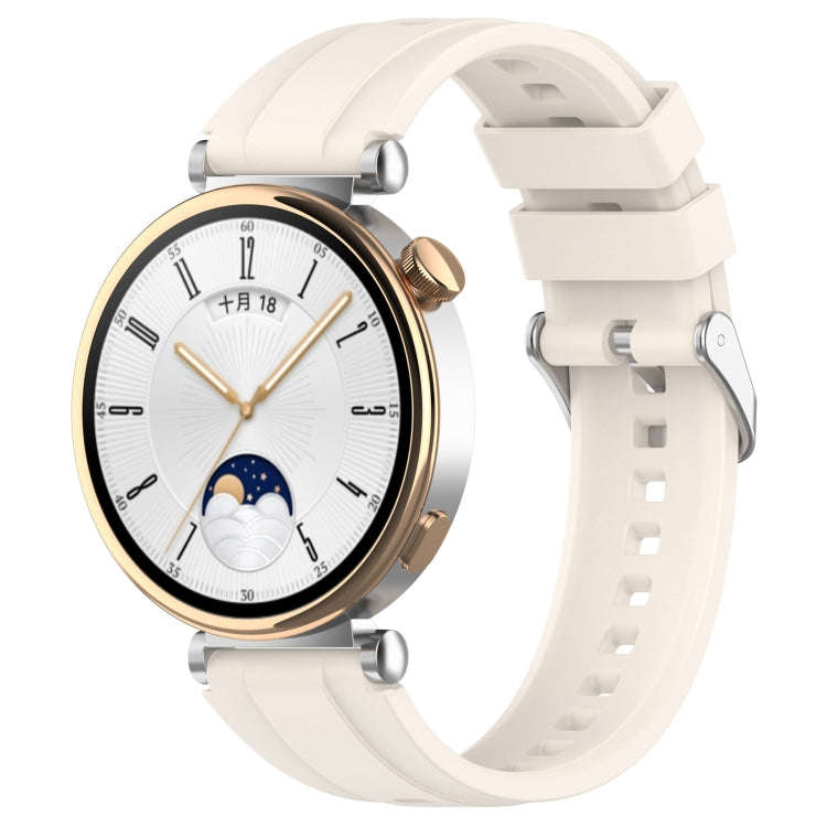 For Huawei Watch GT4 41mm Official Steps Style Silver Buckle Silicone Watch Band(Starlight Color)