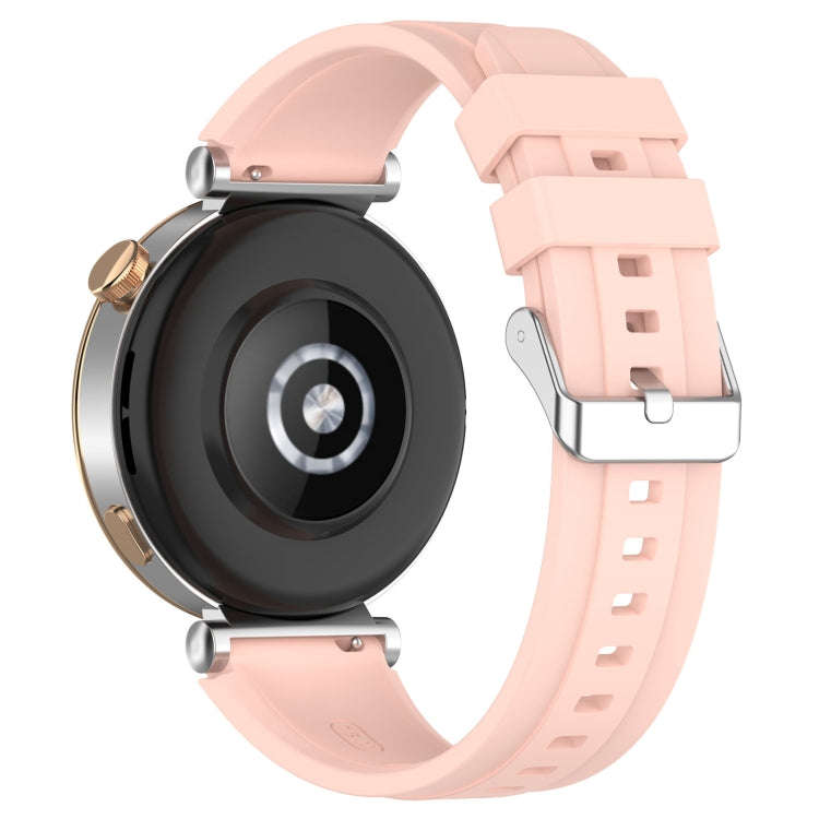 For Huawei Watch GT4 41mm Official Steps Style Silver Buckle Silicone Watch Band(Pink)
