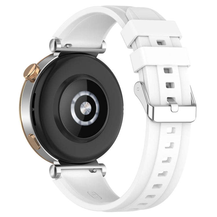 For Huawei Watch GT4 41mm Official Steps Style Silver Buckle Silicone Watch Band(White)