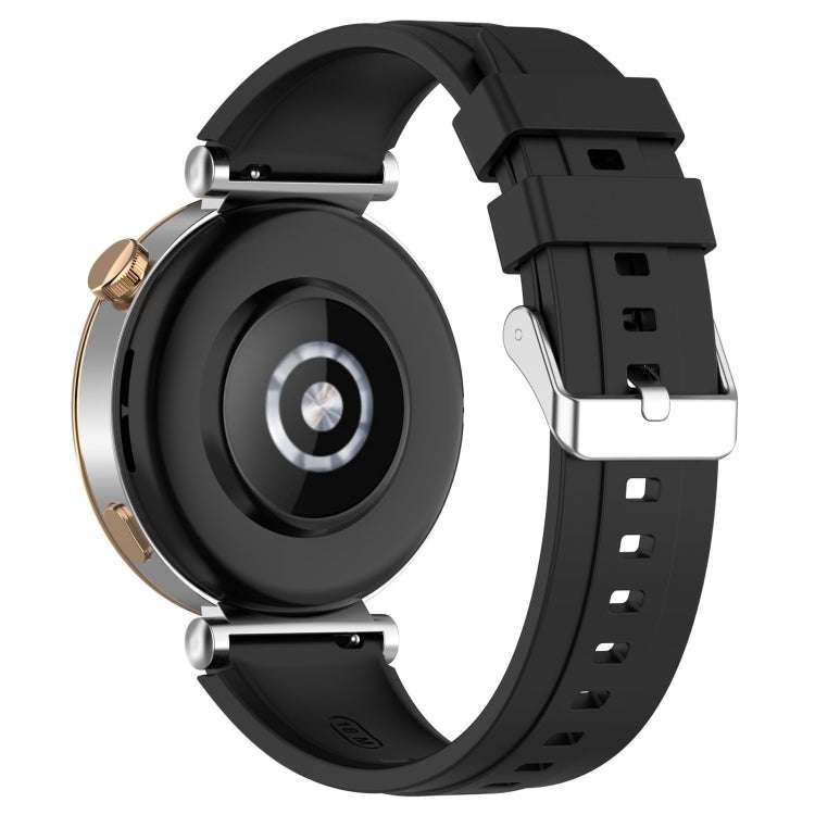 For Huawei Watch GT4 46mm Official Steps Style Silver Buckle Silicone Watch Band(Black)