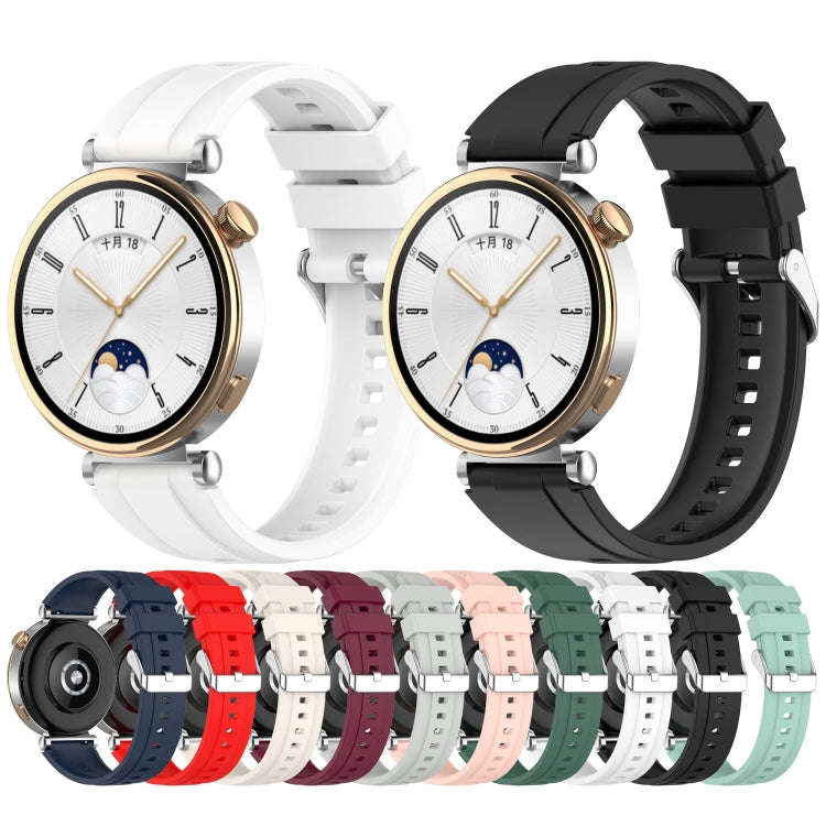 For Huawei Watch GT4 41mm Official Steps Style Silver Buckle Silicone Watch Band(White)