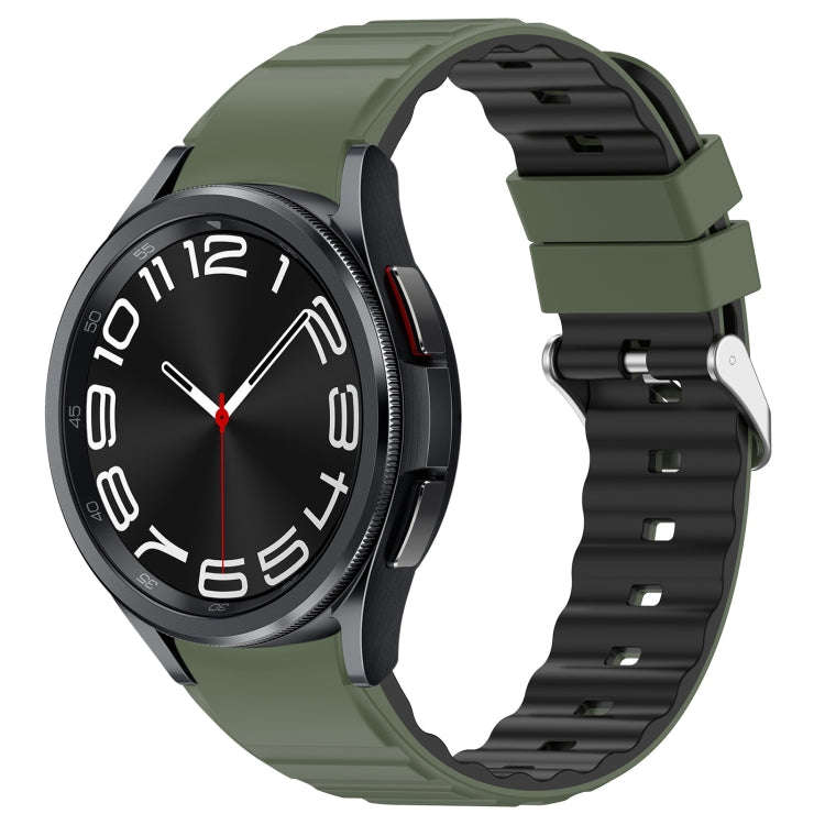 For Samsung Galaxy Watch 6 Two Color Horizontal Silicone Watch Band(Olive Green Black)