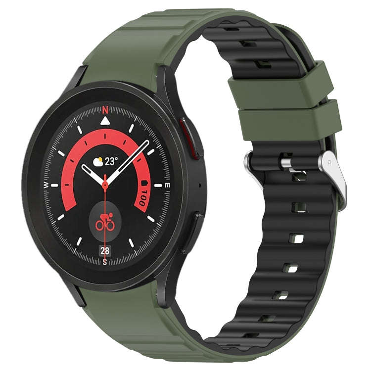 For Samsung Galaxy Watch 5 Two Color Horizontal Silicone Watch Band(Olive Green Black)