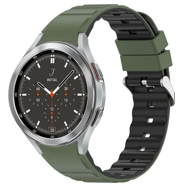 For Samsung Galaxy Watch 4 Classic 46mm Two Color Horizontal Silicone Watch Band(Olive Green Black)