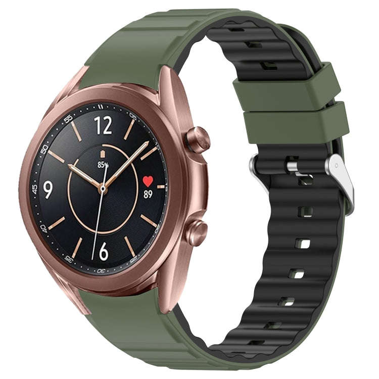 For Samsung Galaxy Watch 3 41mm Two Color Horizontal Silicone Watch Band(Olive Green Black)